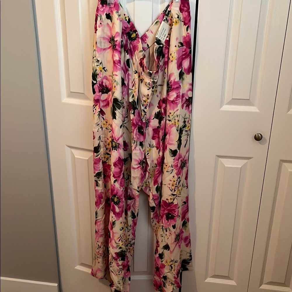 Abercrombie & Fitch Floral Wide Leg Pants - Pink and Cream